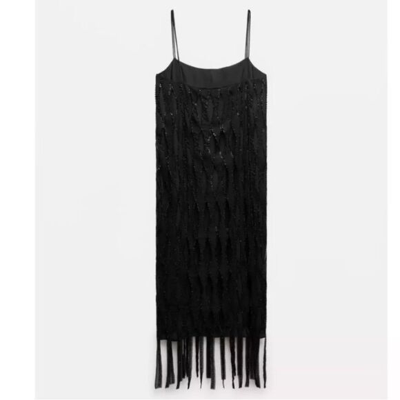 NWT ZARA ZW COLLECTION SEQUINNED
DRESS WITH FRINGE SZ M-L - Picture 2 of 11